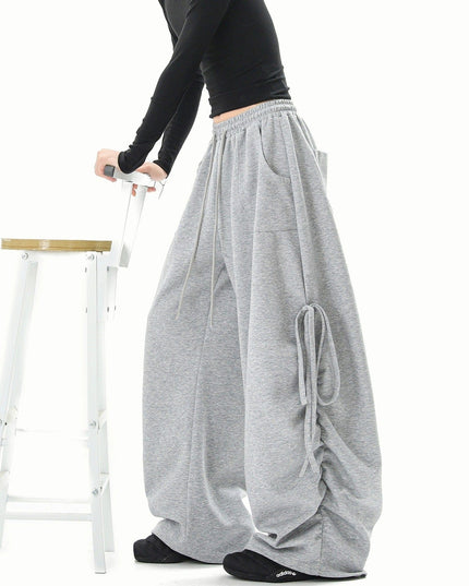 TALKLESSFASHION American lazy and loose streamer strappy gray sweatpants hot girl jazz dance hip hop loose straight scimitar pants