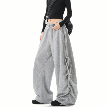 TALKLESSFASHION American lazy and loose streamer strappy gray sweatpants hot girl jazz dance hip hop loose straight scimitar pants