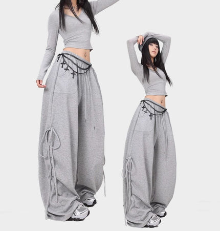 THETLSTUDIO American lazy and loose streamer strappy gray sweatpants hot girl jazz dance hip hop loose straight scimitar pants