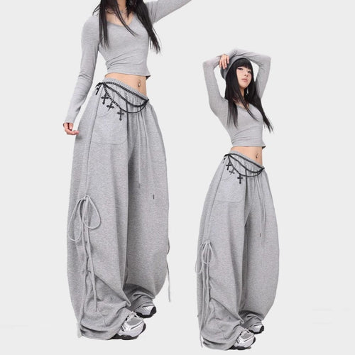 THETLSTUDIO American lazy and loose streamer strappy gray sweatpants hot girl jazz dance hip hop loose straight scimitar pants