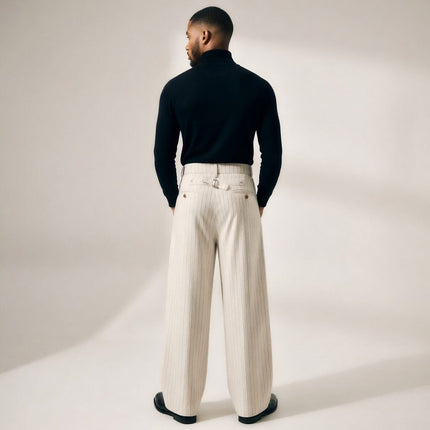 TALKLESSFASHION American retro casual versatile striped trousers for men and women, spring and autumn loose wide-leg scimitar pants, old money style high-end