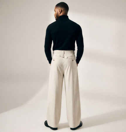 TALKLESSFASHION American retro casual versatile striped trousers for men and women, spring and autumn loose wide-leg scimitar pants, old money style high-end