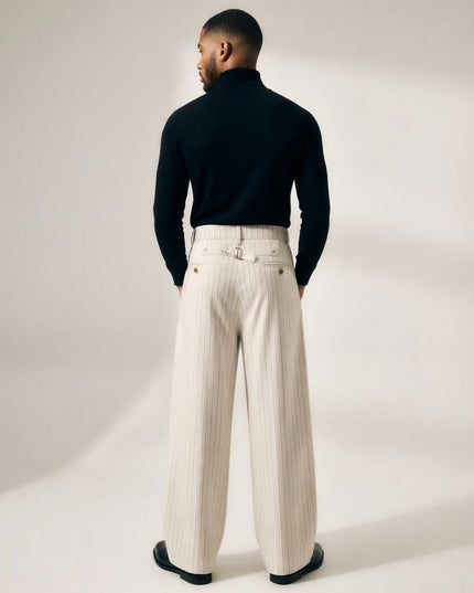 TALKLESSFASHION American retro casual versatile striped trousers for men and women, spring and autumn loose wide-leg scimitar pants, old money style high-end