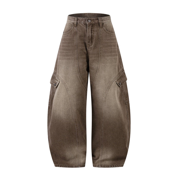 Washed White Scimitar Splicing Jeans