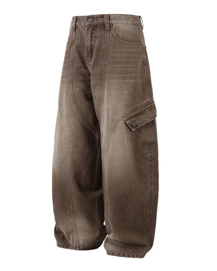 TALKLESSFASHION American retro deconstruction splicing washed white scimitar jeans for men and women slimming wide leg loose casual trousers