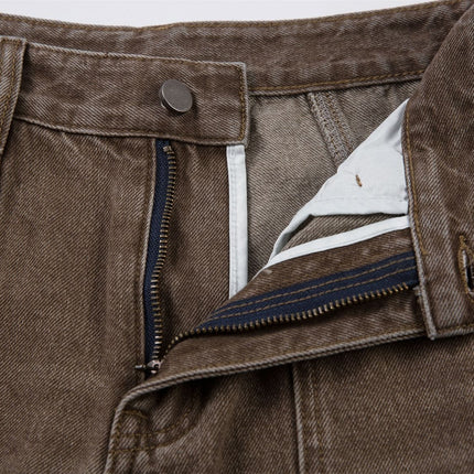 TALKLESSFASHION American retro deconstruction splicing washed white scimitar jeans for men and women slimming wide leg loose casual trousers