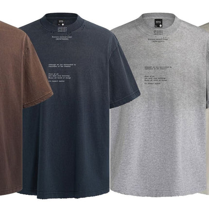 TALKLESSFASHION American retro half-spray abrasion wash design sense short sleeve T-shirt for men and women street fashion brand hip-hop loose body shirt