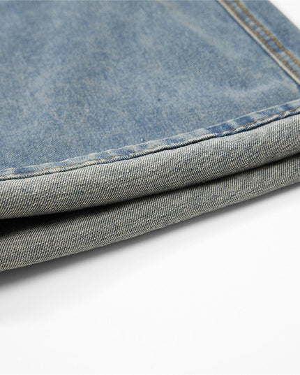 TALKLESSFASHION American retro washed multi-pocket wide-leg jeans for men and women couples are versatile and slim high street casual straight-leg pants