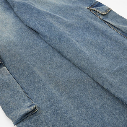 TALKLESSFASHION American retro washed multi-pocket wide-leg jeans for men and women couples are versatile and slim high street casual straight-leg pants