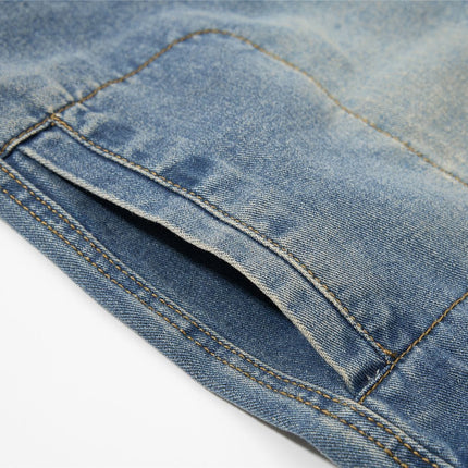 TALKLESSFASHION American retro washed multi-pocket wide-leg jeans for men and women couples are versatile and slim high street casual straight-leg pants