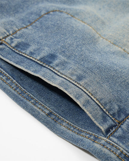 TALKLESSFASHION American retro washed multi-pocket wide-leg jeans for men and women couples are versatile and slim high street casual straight-leg pants