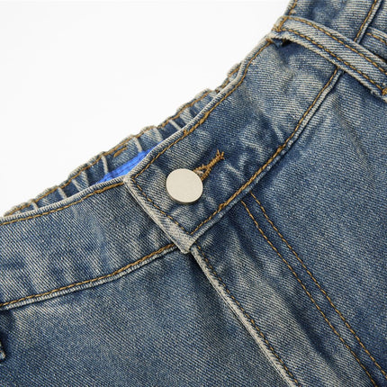 TALKLESSFASHION American retro washed multi-pocket wide-leg jeans for men and women couples are versatile and slim high street casual straight-leg pants