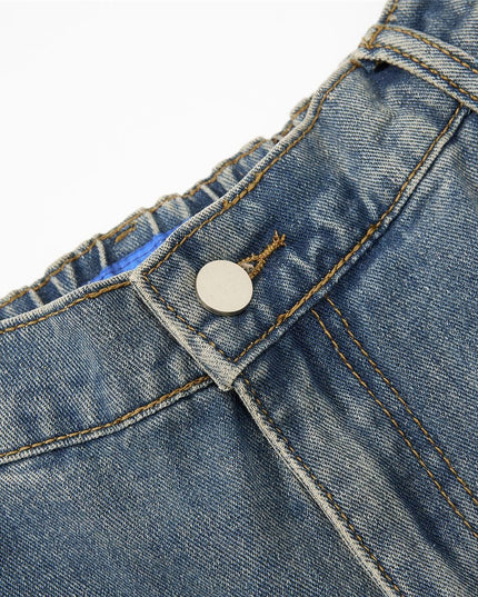 TALKLESSFASHION American retro washed multi-pocket wide-leg jeans for men and women couples are versatile and slim high street casual straight-leg pants