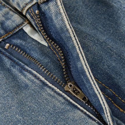 TALKLESSFASHION American retro washed multi-pocket wide-leg jeans for men and women couples are versatile and slim high street casual straight-leg pants