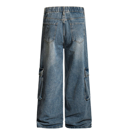 THETLSTUDIO American retro washed multi-pocket wide-leg jeans for men and women couples are versatile and slim high street casual straight-leg pants