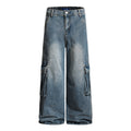 TALKLESSFASHION American retro washed multi-pocket wide-leg jeans for men and women couples are versatile and slim high street casual straight-leg pants