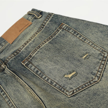 TALKLESSFASHION American retro washed old cat beard scimitar jeans for men and women, loose and versatile floor-length wide-leg pants