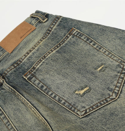 THETLSTUDIO American retro washed old cat beard scimitar jeans for men and women, loose and versatile floor-length wide-leg pants