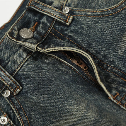 TALKLESSFASHION American retro washed old cat beard scimitar jeans for men and women, loose and versatile floor-length wide-leg pants