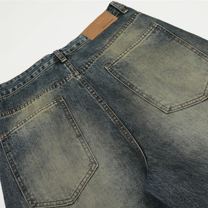 TALKLESSFASHION American retro washed old cat beard scimitar jeans for men and women, loose and versatile floor-length wide-leg pants