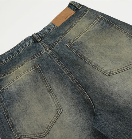 THETLSTUDIO American retro washed old cat beard scimitar jeans for men and women, loose and versatile floor-length wide-leg pants