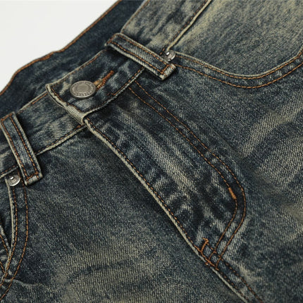 TALKLESSFASHION American retro washed old cat beard scimitar jeans for men and women, loose and versatile floor-length wide-leg pants