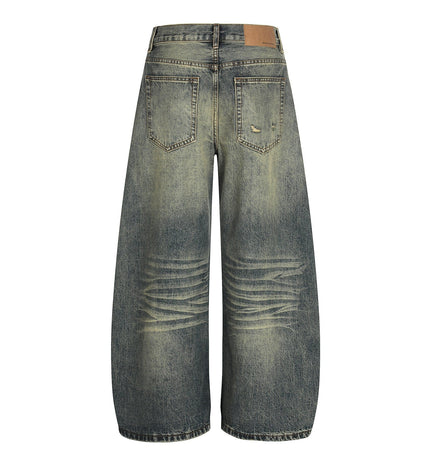 THETLSTUDIO American retro washed old cat beard scimitar jeans for men and women, loose and versatile floor-length wide-leg pants