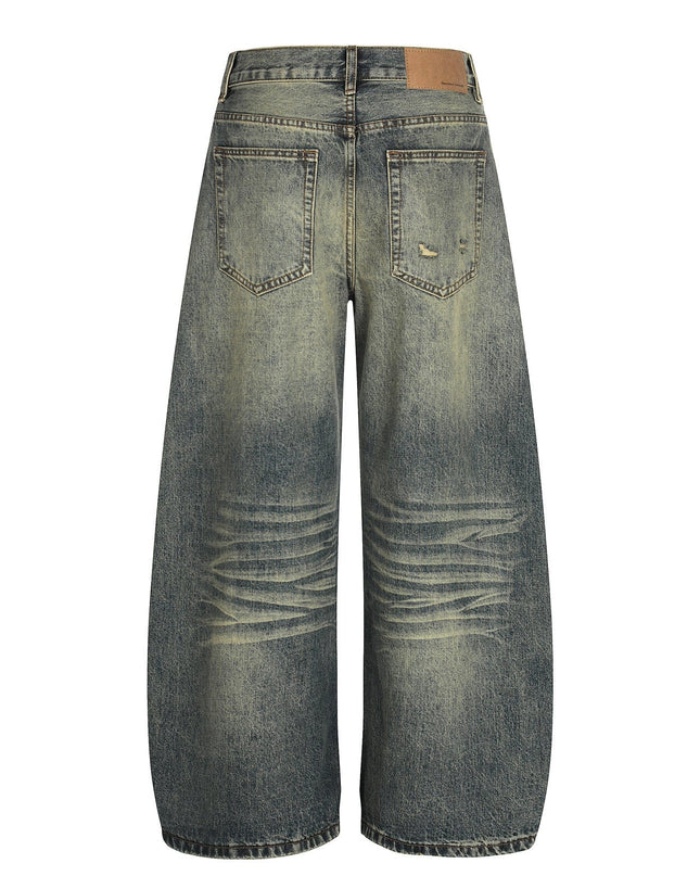 TALKLESSFASHION American retro washed old cat beard scimitar jeans for men and women, loose and versatile floor-length wide-leg pants