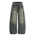 TALKLESSFASHION American retro washed old cat beard scimitar jeans for men and women, loose and versatile floor-length wide-leg pants