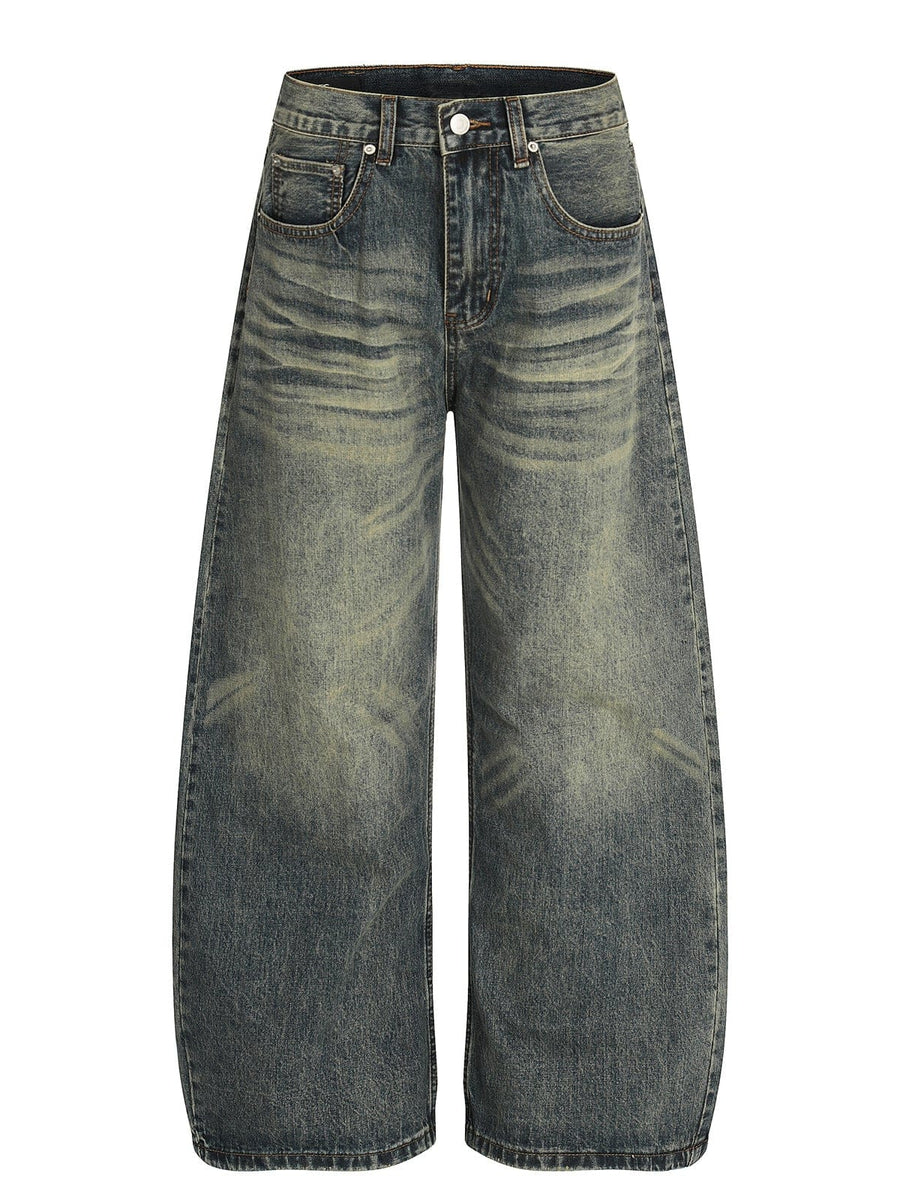 THETLSTUDIO American retro washed old cat beard scimitar jeans for men and women, loose and versatile floor-length wide-leg pants