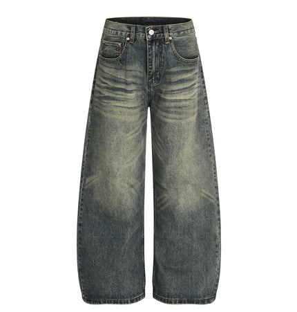 THETLSTUDIO American retro washed old cat beard scimitar jeans for men and women, loose and versatile floor-length wide-leg pants