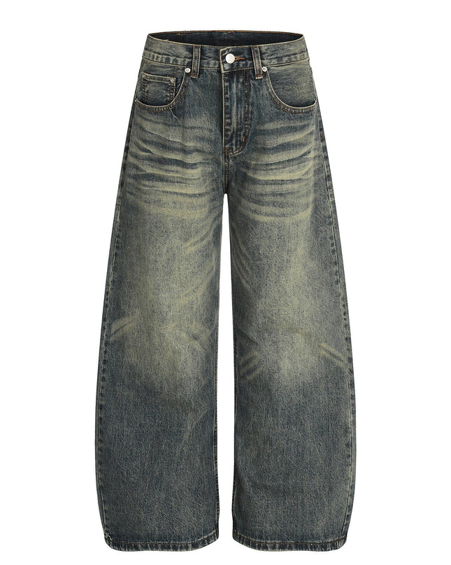 TALKLESSFASHION American retro washed old cat beard scimitar jeans for men and women, loose and versatile floor-length wide-leg pants