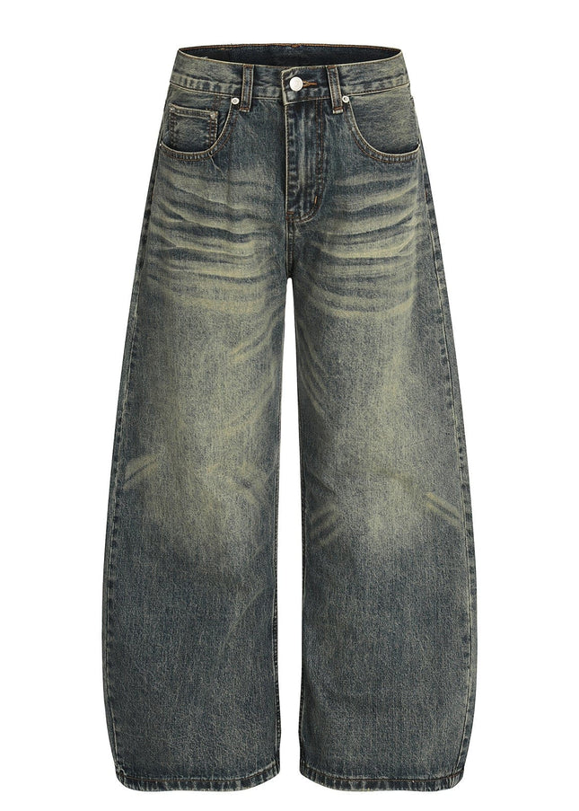 TALKLESSFASHION American retro washed old cat beard scimitar jeans for men and women, loose and versatile floor-length wide-leg pants
