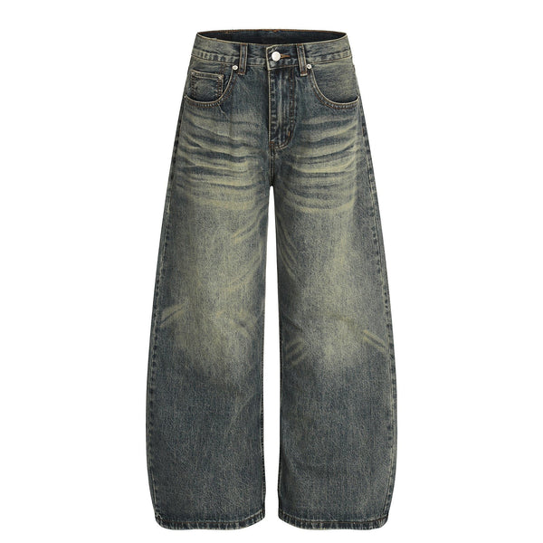 Retro Washed Scimitar Wide Leg Jeans