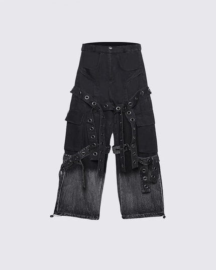 TALKLESSFASHION American street retro heavy industry design sense pleated workwear hardware decoration loose drape jeans for men and women