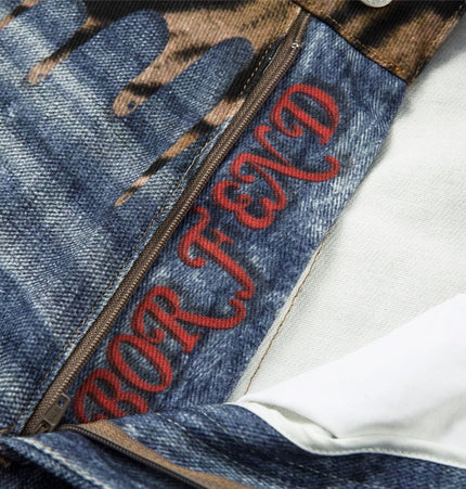 THETLSTUDIO American style distressed hole men's and women's tiger stripe splicing design drape loose trendy brand retro street wide-leg pants denim