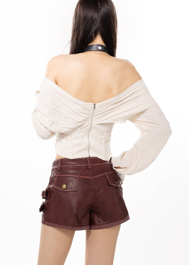 TALKLESSFASHION American sweet and cool metal snap-on double-layer leather shorts 2025 pre-fall new slim asymmetrical old culottes women's clothing