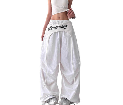 TALKLESSFASHION American trend wide-leg pants, women's butt curtain layered strap-on design, hip-hop jazz retro casual loose scimitar pants trend