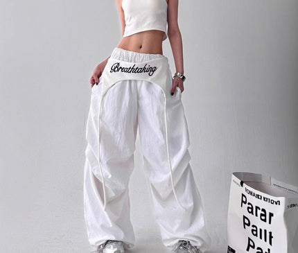 TALKLESSFASHION American trend wide-leg pants, women's butt curtain layered strap-on design, hip-hop jazz retro casual loose scimitar pants trend