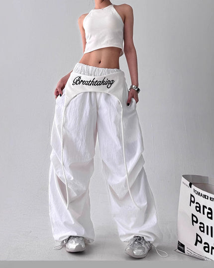 TALKLESSFASHION American trend wide-leg pants, women's butt curtain layered strap-on design, hip-hop jazz retro casual loose scimitar pants trend