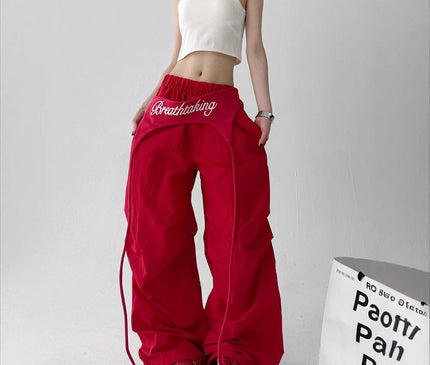 TALKLESSFASHION American trend wide-leg pants, women's butt curtain layered strap-on design, hip-hop jazz retro casual loose scimitar pants trend
