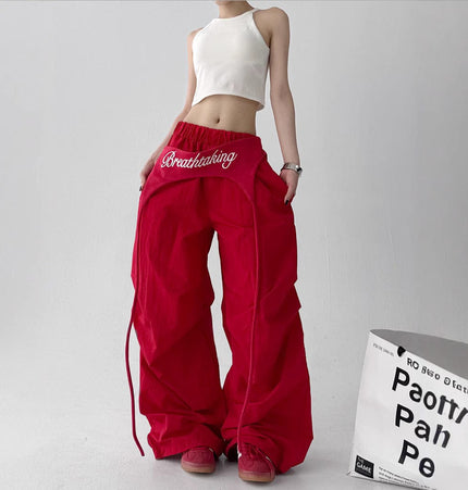 TALKLESSFASHION American trend wide-leg pants, women's butt curtain layered strap-on design, hip-hop jazz retro casual loose scimitar pants trend