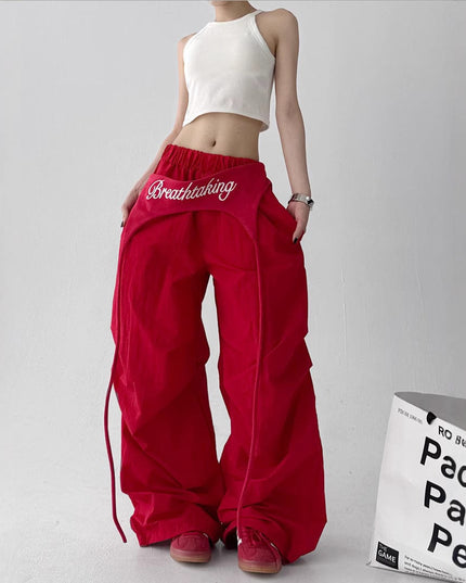 TALKLESSFASHION American trend wide-leg pants, women's butt curtain layered strap-on design, hip-hop jazz retro casual loose scimitar pants trend
