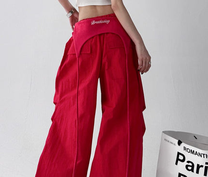 TALKLESSFASHION American trend wide-leg pants, women's butt curtain layered strap-on design, hip-hop jazz retro casual loose scimitar pants trend