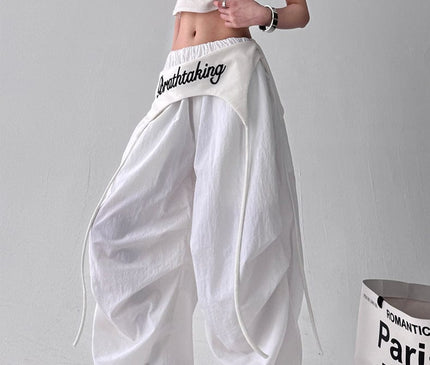 TALKLESSFASHION American trend wide-leg pants, women's butt curtain layered strap-on design, hip-hop jazz retro casual loose scimitar pants trend