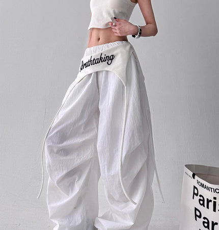 TALKLESSFASHION American trend wide-leg pants, women's butt curtain layered strap-on design, hip-hop jazz retro casual loose scimitar pants trend