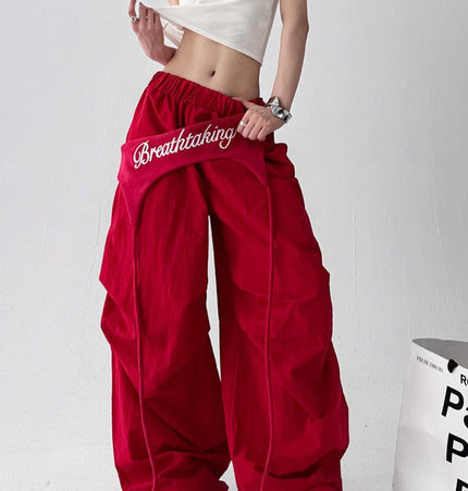 TALKLESSFASHION American trend wide-leg pants, women's butt curtain layered strap-on design, hip-hop jazz retro casual loose scimitar pants trend
