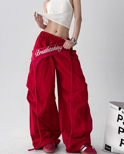 TALKLESSFASHION American trend wide-leg pants, women's butt curtain layered strap-on design, hip-hop jazz retro casual loose scimitar pants trend
