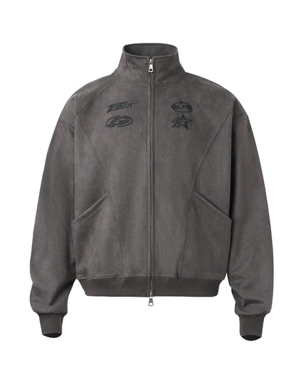 TALKLESSFASHION American trendy brand suede three-dimensional embroidery double-ended zipper jacket men's and women's autumn and winter trendy loose casual cropped jackets