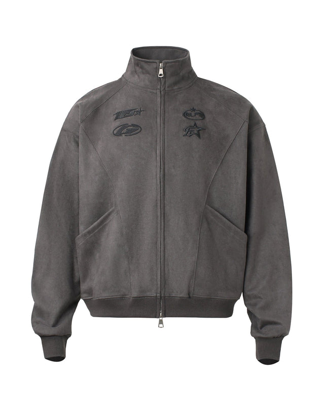 TALKLESSFASHION American trendy brand suede three-dimensional embroidery double-ended zipper jacket men's and women's autumn and winter trendy loose casual cropped jackets